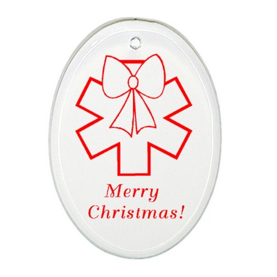 Oval Beveled Glass Ornament 4" Screen Printed