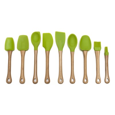 Silicone Light Green Corner Spoon w/ Bamboo Handle