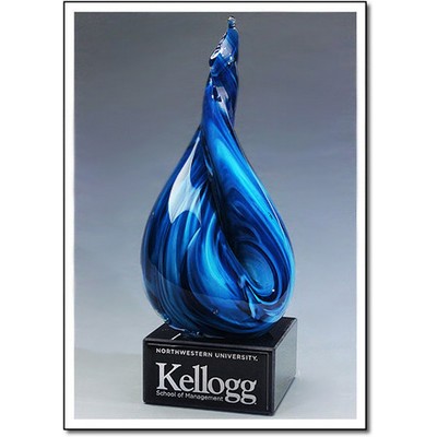 Electric Blue Flame Art Glass Sculpture w/o Marble Base (4"x9")