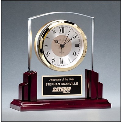 Glass Clock Award with Rosewood Piano-Finish Base 6.625" W x 6.5 H