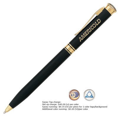 Twist Action Mechanism Ballpoint Pen w/ Gold Trim & Brass Barrel