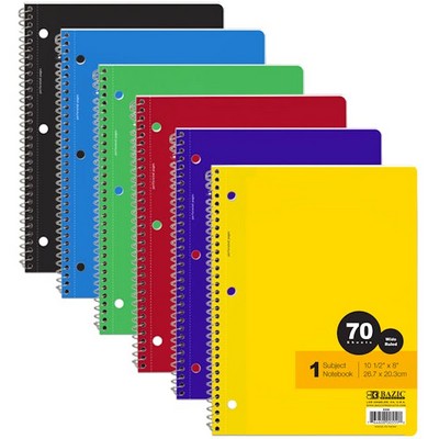 1 Subject Spiral Notebooks - Wide Ruled, 70 Sheets (Case of 24)