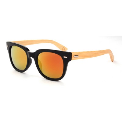 Bamboo Wood Sunglasses - Black Frames & Mirrored Lenses