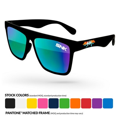 Laser Mirror Sunglasses w/ Lens Imprint & Full-color Temple Imprint