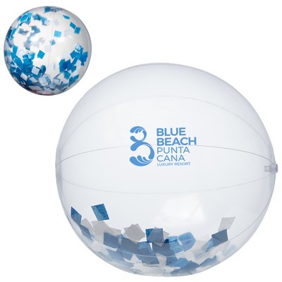 16" Blue & White Confetti Filled Round Clear Beach Ball