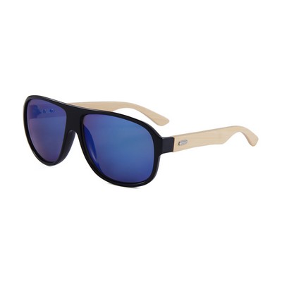 Bamboo Sunglasses - Blue Mirror Lenses - Black Frames