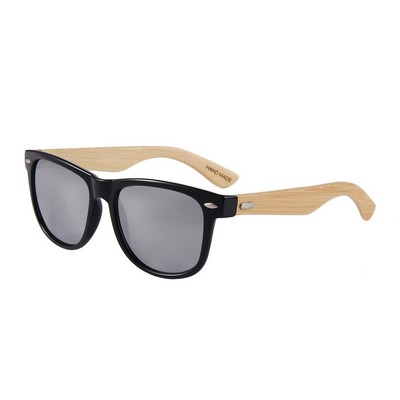 Bamboo Sunglasses - Silver Mirror Lenses - Black Frames