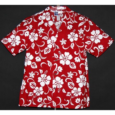 Hawaiian Tropical Print Red Cotton Shirt