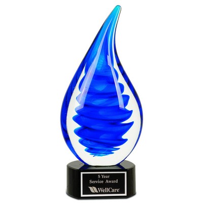 10 1/4" Blue Twist Rain Drop Art Glass Award