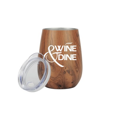 10 Oz. Stainless Steel Wood Tone Stemless Wine Glass