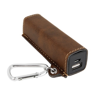 Rustic/Gold Leatherette 2200mAh Power Bank w/USB Cord