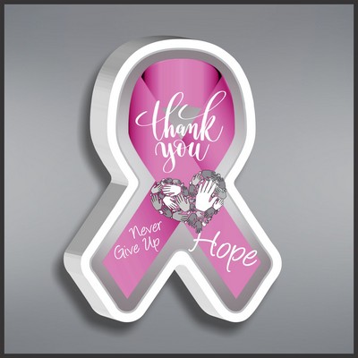 Pink Awareness Ribbon Paperweight in White Acrylic