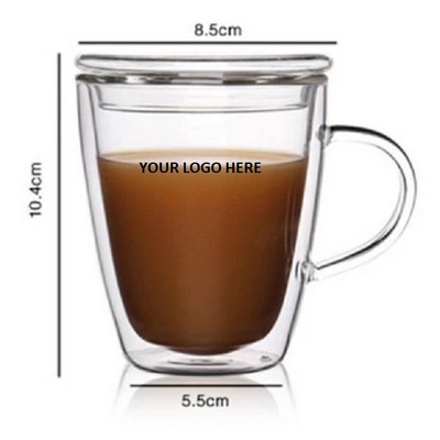 8 Oz. Double Wall Glass Coffee w/Glass Lid