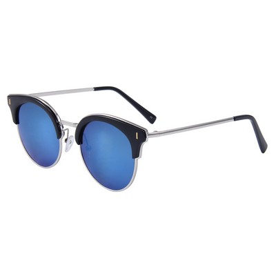 Sunglasses - Blue Mirror Lenses - Black Frames - Silver Temples