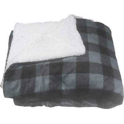 Micro Mink Sherpa Blanket 50"X60" (Embroidered)-- Grey Black Buffalo - ON DISCOUNT