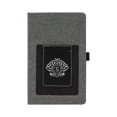 5 1/4" x 8 1/4" Gray w/Black Leatherette Journal with Cell/Card Slot