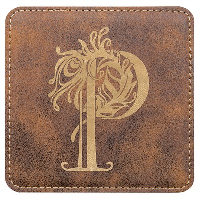 4" x 4" Square Laserable Coaster, Rustic/Gold Leatherette