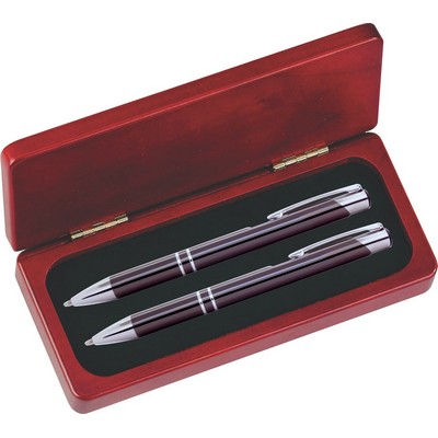 JJ Series Gunmetal gray Pen and Pencil Set in Rosewood Presentation Gift Box