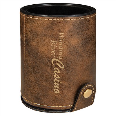 Laserable Rustic/Gold Leatherette Dice Cup Set, 3-1/8"x4"