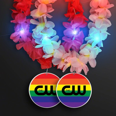 Light Up Hawaiian Leis with Custom Rainbow Medallion - Domestic Print