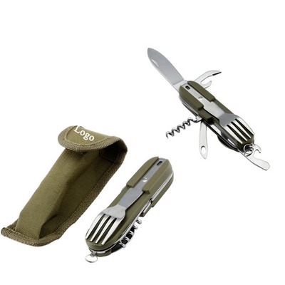 6 in 1 Stainless Steel Folding Portable Camping Cutlery Tool