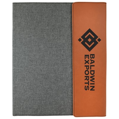 9½" x 12" Rawhide Leatherette & Gray Canvas Portfolio