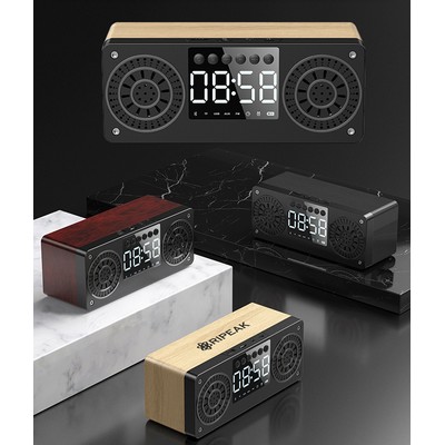 Wood Wireless Speaker With Time Display Alarm Clock