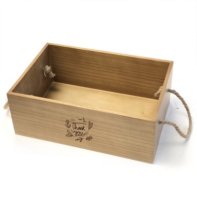 WOOD CRATE WITH ROPE HANDLES 16 x 9