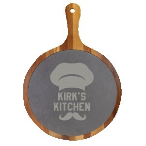 Round Acacia Wood/Slate Serving Board w/Handle (11"x15")