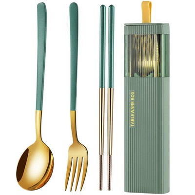 3 Pcs Knife Fork Spoon Dinnerware Set with Case