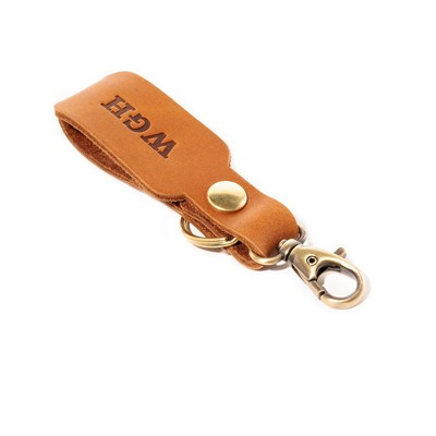 Full-Grain Leather Logo Keychain w/Small Clasp- Made in USA