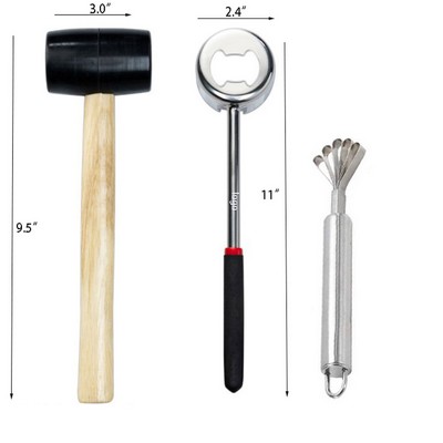 Coconut Opener Set for Meat Removal with Hammer & Stainless Steel Knife