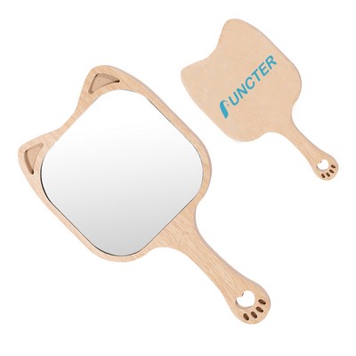 Raccoon Shape Wood Handheld Mirror Makeup Mirror - Size S