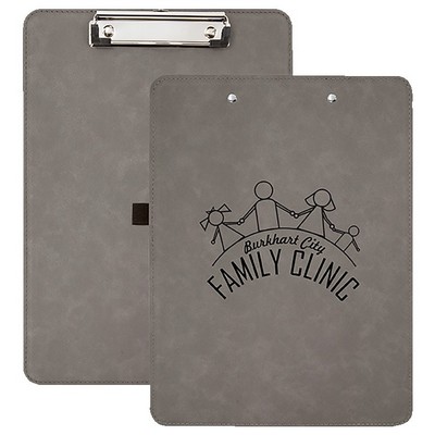 9" x 12 1/2" Gray Laserable Leatherette Clipboard