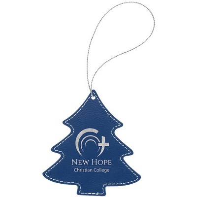 Blue/Silver Laserable Leatherette Tree Ornament with Silver String