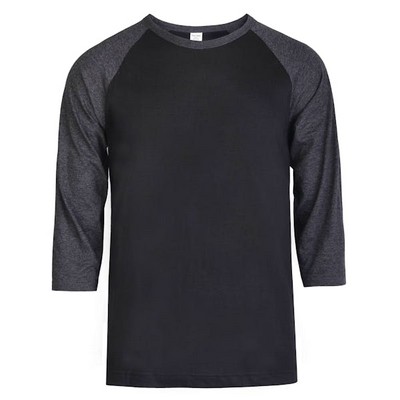 Men's 3/4 Sleeve Baseball T-Shirt - 2XL, Charcoal/Black (Case of 20)