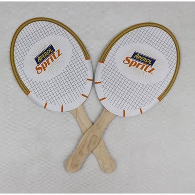 Tennis Racket Shape Paper Fan with Wooden Handle