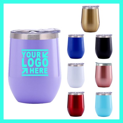 12 OZ Stainless Steel Wine Tumbler with Lid Travel Cup