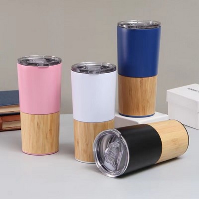 20 Oz. Marlow Stainless Steel Tumbler With Bamboo Base