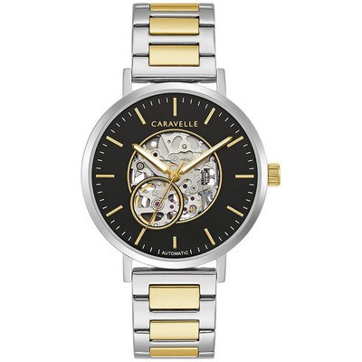 Caravelle Men's Two-Tone Bracelet Watch w/Open Aperture