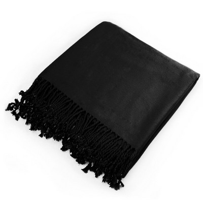 Black Bamboo Fiber Throw Blanket with Fringe