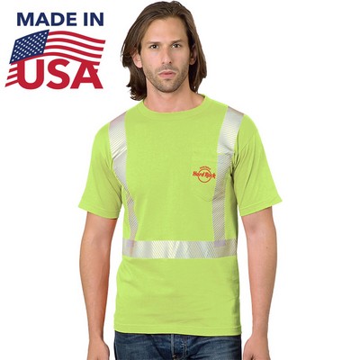 USA-Made Class 2 Poly-Cotton Segmented Safety T-Shirt w/Pocket