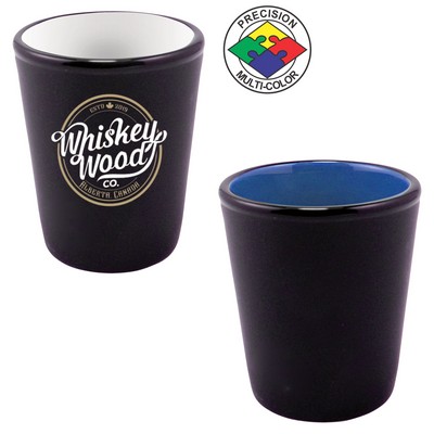 1 1/2 Oz. Hilo Two Toned Satin Black/Powder Sky Blue Shot Glass