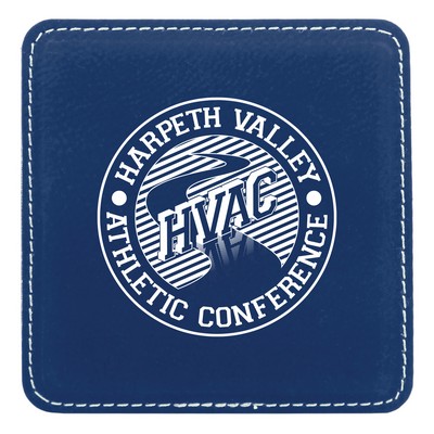 4" Square Blue Laserable Leatherette Coaster