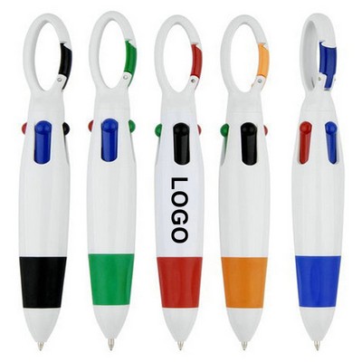 4-Color Push Action Plastic Ballpoint Pen w/Climbing Buckle