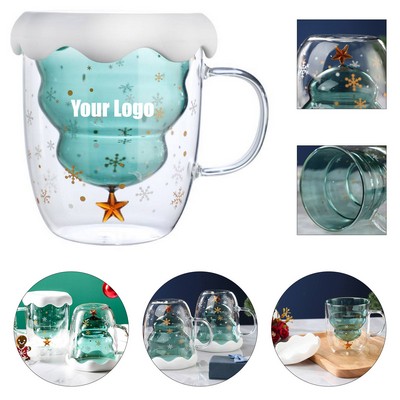 Double Wall Christmas Tree Insulated Glass Mug