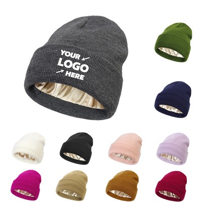 Two-tone Satin Lined Knitted Beanie