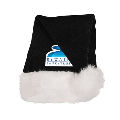 Black Santa Hat with a custom 4-color heat transfer