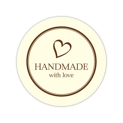 Stock Sticker Circle preprinted with "Handmade with love" (1 1/2" diameter)