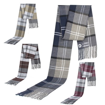 Men'S Plaid Fringed Scarf